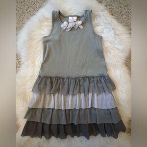 Hanna Andersson Tiered Ruffle Dress with Flower Detail Size 120